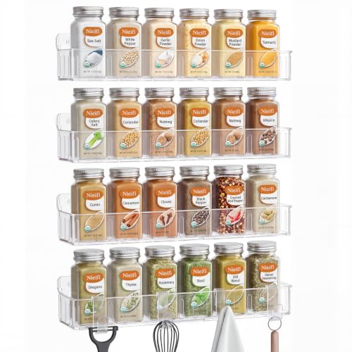 Nieifi Spice Rack Wall Mount, 4 Pack Clear, 2" Depth, Screw/Adhesive