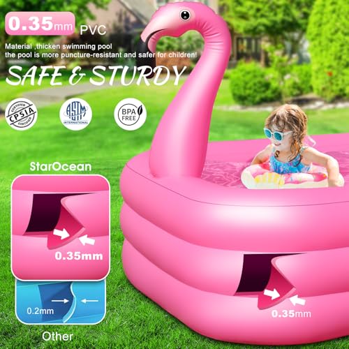 Inflatable Pool with Lights, Solar Flamingo Swimming Pool for Kids,Adults Inflatable Blow up Pool, Large Kiddie Pool,Durable Thickened Kids Pool for Backyard,Outdoor,100"X63"X20"-Bright Pink
