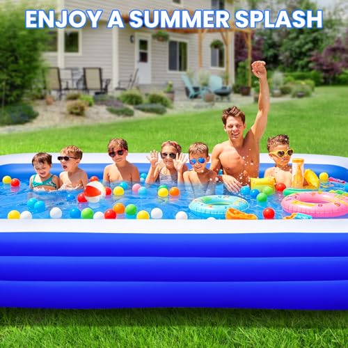 Extra Large Inflatable Pool for Adults, 145" x 74" x 22" Oversized Blow Up Family Swimming Pool, Durable Thickened Above Ground Pool for Backyard, Outdoor, Garden, Summer Water Party