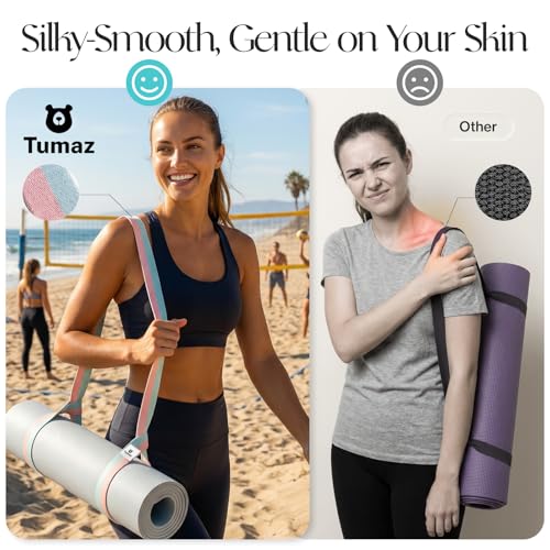 Tumaz Yoga Mat Strap Mat Not Included (2 Sizes) with Extra Thick & Comfy Delicate Texture, Adjustable Yoga Mat Carrier