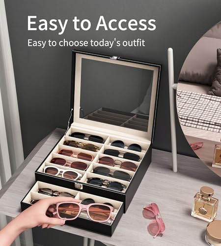 NEWLOOP 20 Slots Sunglass Organizer for Women Men Sunglasses Storage Box for Multiple Pairs of Eyeglass Holder Display Case