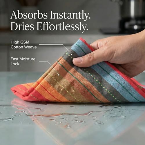 Urban Villa Kitchen Towels 100% Cotton Dish Towels for Kitchen (Set of 6) 20"x30" Highly Absorbent Kitchen Linen Set with Hanging Loop Dish Cloths