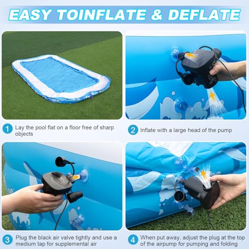 Large Inflatable Swimming Pool for Adults Kids - 130"x72"x22" Blow Up Pools Kiddie Pool with Pump, Oversized Thickened Family Inflatable Pools for Backyard Outdoor Garden Summer Water Party