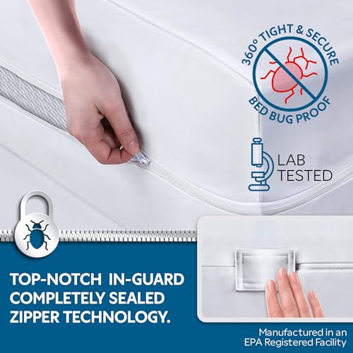 Guardmax Queen Mattress Encasement with Zipper, Waterproof, Bed Bug Proof, and Dust Mite Proof Mattress Protector for Queen Size Bed up to 12" Deep, Zippered All Around Jersey Knitted Mattress Cover