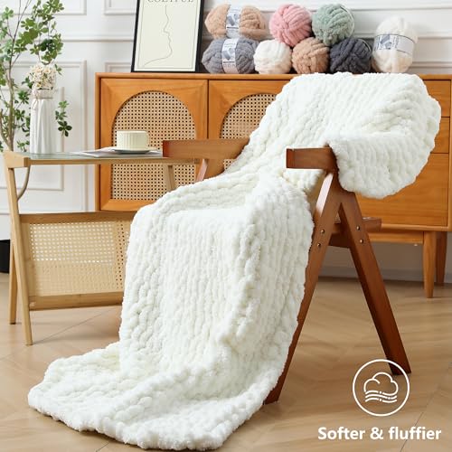 Cozyful Chunky Yarn for Hand Knitting - #10 Chunky Chenille Yarn, Jumbo Big Thick Chunky Yarns for Crocheting, Super Bulky Chunky Knit Blanket Yarns, 8 Skein (22 yds 8 oz Each Skein), Cream