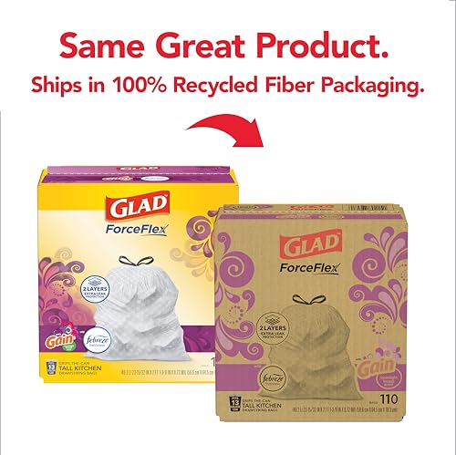 Glad ForceFlex Tall Kitchen Trash Bags, 13 Gallon, Gain Moonlight Breeze, 110 Ct (Package May Vary)