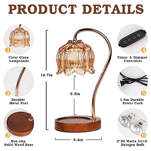 Flower Candle Warmer Lamp with Timer, Dimmable Candle Lamp Warmer, Valentines Birthday Gift for Women Her Mom, House Warming for New Home Decor, Lotus Wax Warmer for Jar Candles