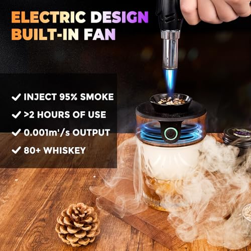 Electric Whiskey Smoker Kit with Torch, Father Day Gift for Whiskey Lover, 6 Wood Chips – Infuse Rich Smoky Flavors in Bourbon Old Fashioned & Cocktails, Birthday Gifts for Him, Dad (Without Butane)