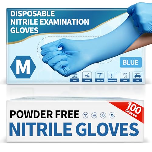 Medguy Medical Blue Nitrile Disposable Exam Gloves, 4.5 Mil 100 Pcs Powder-Free Latex-Free Food-Safe for Lab Cooking Cleaning
