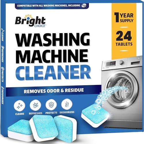 Washing Machine Cleaner Tablets 24 Pack - Deep Cleaning Tablets for Front & Top Load, Works With HE Washers, Removes Residue, Odor & Pet Hair - 12 Month Supply of Washer Cleaner Descalers, Septic Safe