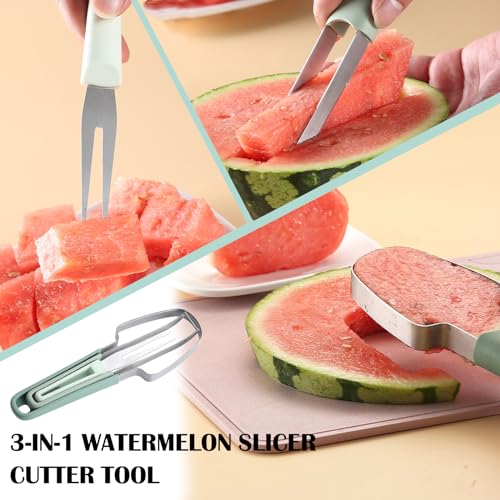 3-in-1 Watermelon Cutter Slicer Tool,Stainless Steel Watermelon Cutter Watermelon Popsicle Cutter Mold Watermelon Fork Fruit Cutter Tool for Kitchen Utility Gadgets