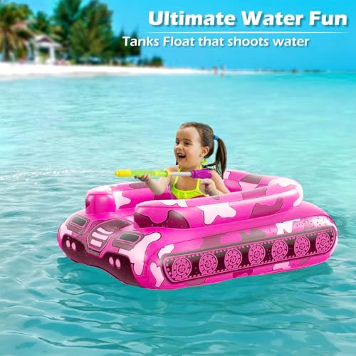 Tank Pool Floats Kids Adults - Jasonwell Inflatable Pool Floaties Swimming Pool Tank with Water Cannon Gun Swim Floaty Rafts Lake Beach Party Pool Toys for Boys Girls Toddlers Kids (Rose, M)