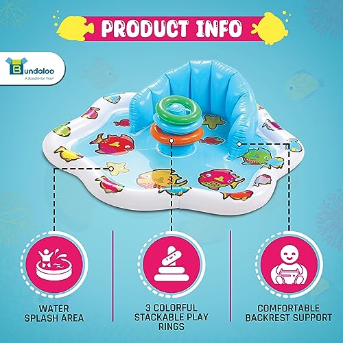 Baby Splash Pad with Inflatable Backrest and Stackable Ring Toys – Sensory Water Play Mat for Infants and Toddlers – Summer Outdoor Fun
