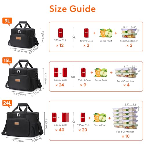 Lifewit Medium Lunch Bag, Insulated Lunch Box, Soft Cooler Cooling Tote for Adult Men Women, Black 12-Can (9L)