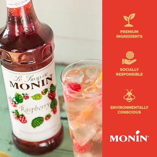 Monin - Raspberry Syrup, Sweet and Tart, Great for Cocktails and Lemonades, Gluten-Free, Non-GMO (1 Liter)