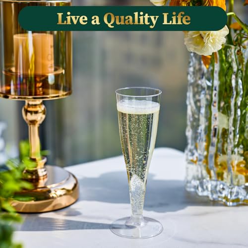 FOCUSLINE 100 Pack 4.5 Oz Plastic Champagne Flutes, Clear Plastic Champagne Glasses, Disposable Toasting Glasses Recyclable Cups for Wedding Party