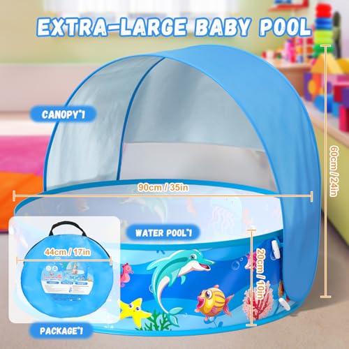 Baby Pool with Canopy Foldable Kiddie Pool with Sun Shade Pools for Toddlers Baby Beach Essentials Pop Up Tent Swimming Wading Pools Portable Summer Water Play for Indoor Outdoor Beach Backyards
