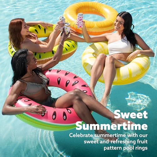 Sloosh 4 Pack Inflatable Pool Floats, Pool Tube Rings, Swim Tubes, Floaties Toys, Beach Swimming Party Toys for Kids and Adults