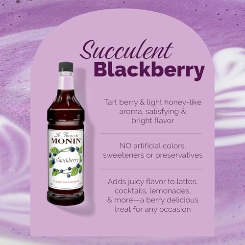 Monin - Blackberry Syrup, Delicious Berry Flavored Syrup, Cocktail Syrup, Authentic Flavor Drink Mix, Simple Syrup for Iced Tea, Lemonade, Cocktails, & More, Clean Label, Gluten-Free (1 Liter)