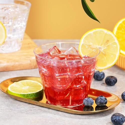 BYSNOW 100 Pack 9 oz Clear Plastic Cups, Plastic Wine Cups for Cocktail Party, Polystyrene Hard Cup with Higher Heat Resistance(9oz 100count)