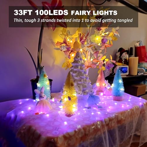Fairy Lights USB Plug in 33ft 100LEDs with Remote, Warm White 20 Color Changing Light Twinkle Firefly String Lights for Bedroom Party Wedding