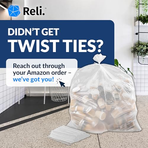 Reli. 33 Gallon Trash Bags Heavy Duty | 50 Trash Bags with Ties | Super Sizeable, Clear, Serious Garbage Cleanup
