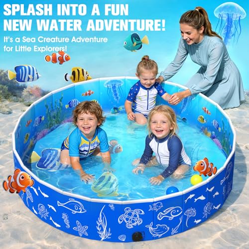 FizZeal Kiddie Pool with Canopy, 51in Foldable Toddler Pool,Pop Up Baby Pool with Shade,UPF 50+UV Portable Swimming Pool for Kids,Collapsible Baby Pool for Beach, Outdoor Toddler Pool for Backyard
