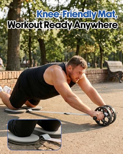 VINSGUIR Ab Roller Wheel for Beginners to Pros, Ab Roller with Adjustable & Detachable Resistance Band, Core Workout Equipment for Home Gym, Abdominal Wheel with Exercise Guide and Knee Pad, Men Women