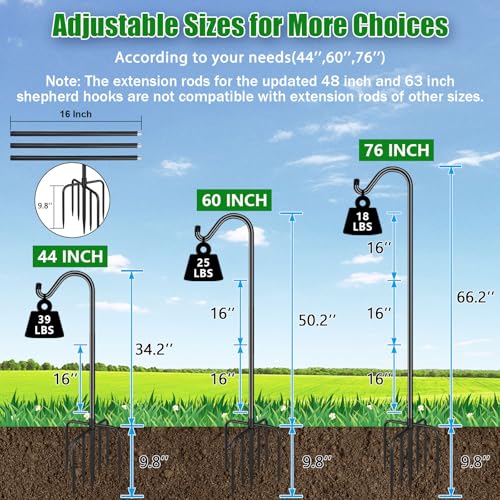 FEED GARDEN 76'' Bird Feeder Pole, Heavy Duty Shepherds Hooks for Outdoor with 7-Prong Base, Adjustable Shepherds Hook for Hummingbird Feeder, Lanterns, Plants, Wedding Decor (1 Pack)