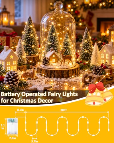 4 Pack 60 LED Fairy Lights Battery Operated with Timer, 20 FT String Lights