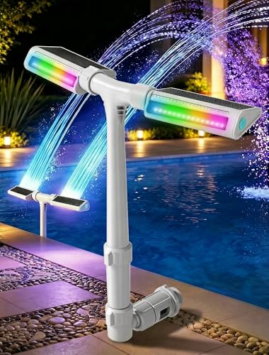 POOLHOUR 2026 Upgrade Height Solar Pool Fountain with 10-Color 4-Mode LED Lights, Auto Light-Sensing Pool Sprinkler Fountain for Above/Inground Pools, 360° Adjustable Spray for 8-16°F Cooling (Gray)
