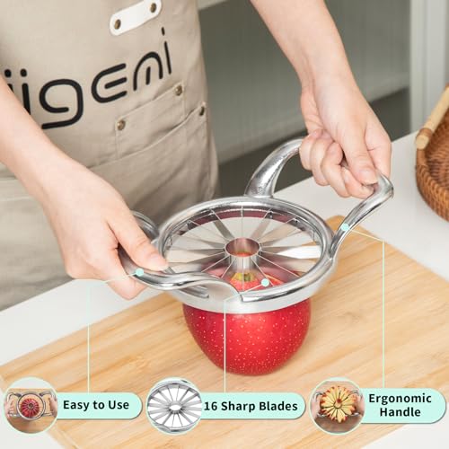 LIIGEMI 5.5 Inch Extra Large Apple Slicer,16-Slice Thin Apple Slicer and Corer,Cutter, Divider, Wedger for Fruits and Vegetables,Gifts for Mom,Sharp and Sturdy,Easy to Use