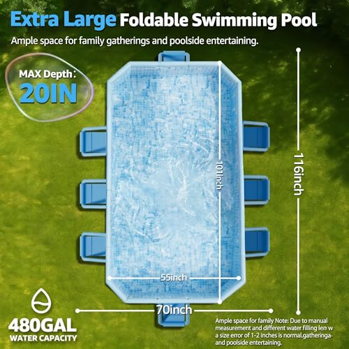 116" Foldable Pool for Kids & Adults,Blue | Non-Inflatable, Metal Frame, Thick PVC Collapsible, Swimming Pool for Kids Family Dogs,Outdoor Summer