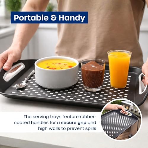 Food Trays for Eating on Couch - 2 Pack - Non Slip Dinner Trays for Eating Set of 2 Non Slip Serving Tray and Food Tray with Handles (Black)