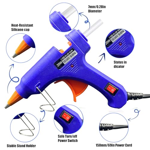 Mini Hot Glue Gun 10pcs Glue Stick Hot Glue Gun Set For Quick Repair Artist DIY Art Home 20w Blue