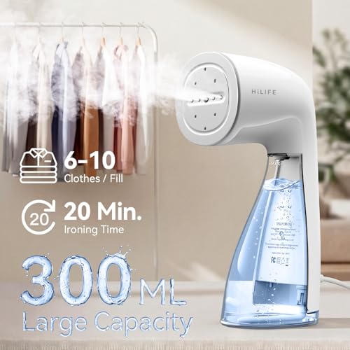 HiLIFE Upgraded Steamer for Clothes, Handheld & Portable, 1100W Powerful Steam, 300ml Big Capacity & No Leak Design, 30S Fast Heat-up, Quick Wrinkle Remover, Compact Size for Travel, ONLY 120V