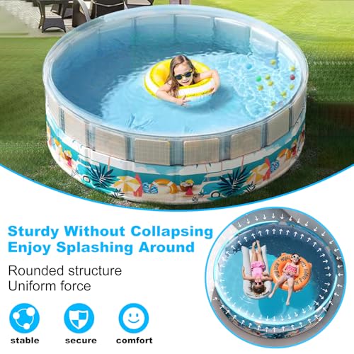 Foldable Swimming Pool for Kids 62.9"x17.7" Hard Plastic Portable Dog Pool Anti-Slip Collapsible Pets Bathtub Kiddie Pool Indoor Outdoor Backyard (Beach Party 63'')