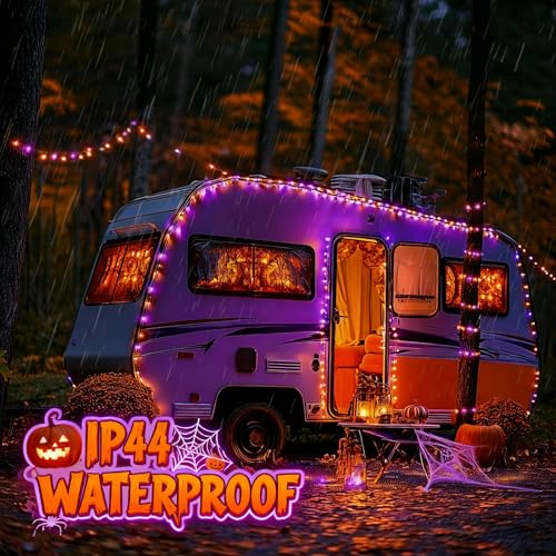 Dazzle Bright 2 Pack Purple and Orange Halloween Fairy String Lights, Total 80FT 240LED Solar Powered Fairy Lights with 8 Modes, Waterproof Copper