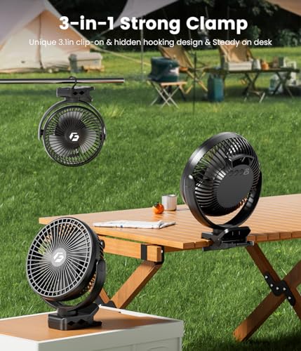 40000mAh Clip on Fan for Golf Cart - 8-inch Portable Rechargeable Fans - Max Up to 150Hrs Work Time - Battery Operated Fan with LED, Remote, Timers, Hook for Office, Desk, Camping, Treadmill, Tent
