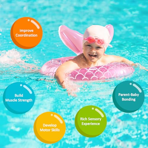 KISSHAKE Baby Pool Float, Mermaid Baby Swimming Float, Toddler Swim Trainer, Inflatable Pool Floats for Toddlers, Water Toys, Infant Swim Floats, Toddler Floaties, Kids Beach Toys Summer Essentials