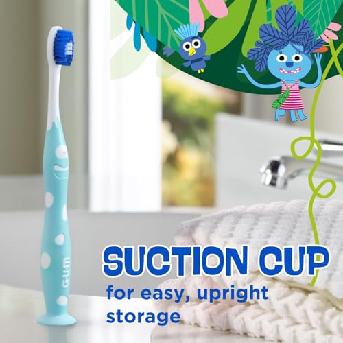 GUM Monsterz Jr Kids Toothbrush, Soft Bristles with Suction Cup Base, Ages 5+, 1 Count (Pack of 6)
