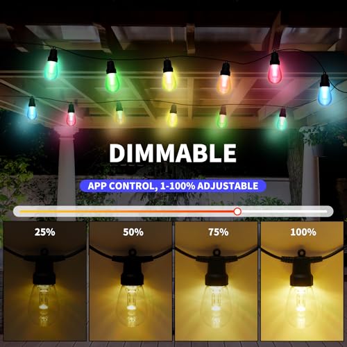 CAWWS Outdoor String Lights 50FT, Color Changing Patio Lights, Waterproof