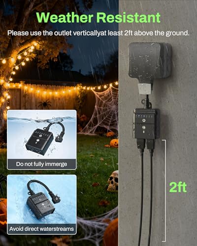 BN-LINK Outdoor Timer for Lights, 100FT Remote Control
