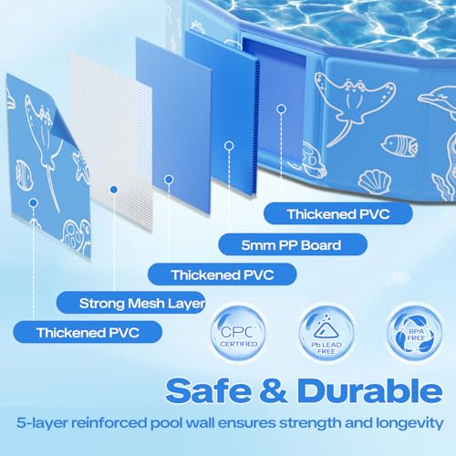 Foldable Kiddie Pool with Canopy, 47in Kids Pool with Detachable UPF 50+ Sunshade, Portable Non-Slip Swimming Pool Dog Pool for Backyard, Beach, Outdoor Summer Water Play