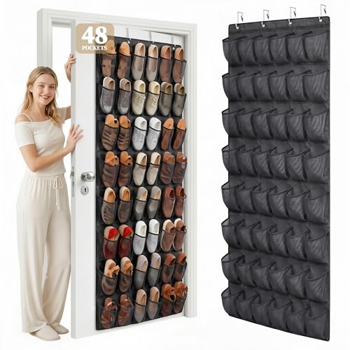 48 Pockets Over the Door Shoe Organizer, Fits Women's Shoes Up to US Size 9, 6-Column Heavy Duty Shoe Storage for Sneakers & Heels
