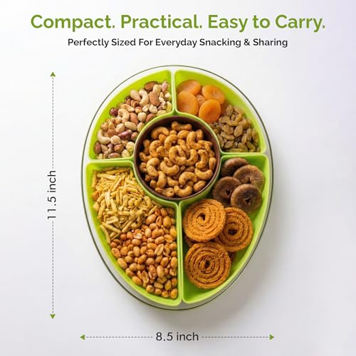 Divided Serving Tray with Lid, 5 Removable Compartments Snack & Veggie avocado shaped Tray with Center Dip Bowl, Portable Food Storage Container for Fruit, Charcuterie, Travel, Work & Parties