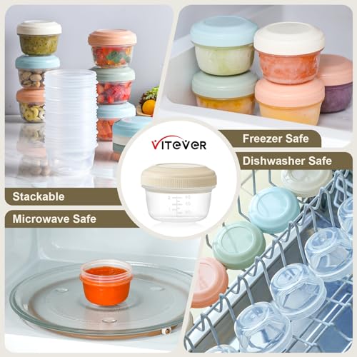 VITEVER 16 Pack 4 oz Small Containers with Lids, Reusable Plastic Jars for Snack and Puree, Salad Dressing Container to Go, Deli Containers