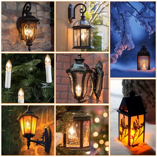HEWA-Tech E12 Base (Miniature Screw) C35 Flame Tip Flicker Bulbs - Crystal Clear Candle Light with Orange Glow Effect for Halloween, E12 Non-Dimmable