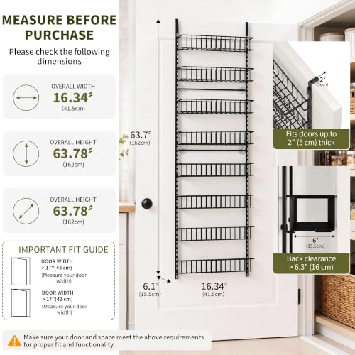 ElegantArray 8-Tier Pantry Door Organizer, Hanging Storage Basket, Black