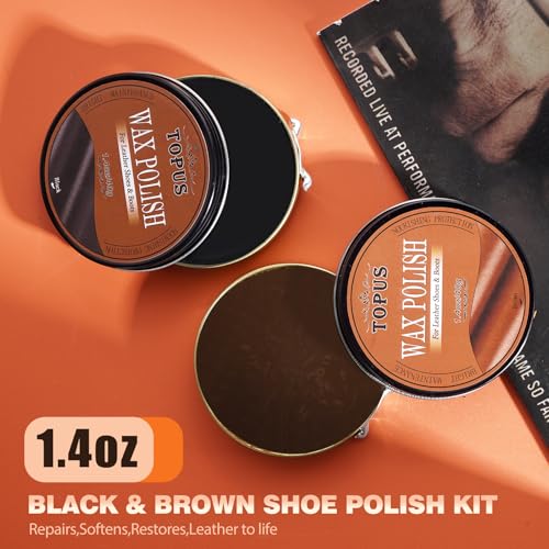 Topus 8 Pieces Shoe Polish Kit, Includes 2Pcs 1.4Oz Brown Shoe Wax, 3 Pieces Horsehair Boots Brushes, 2Pcs Shine Cloths